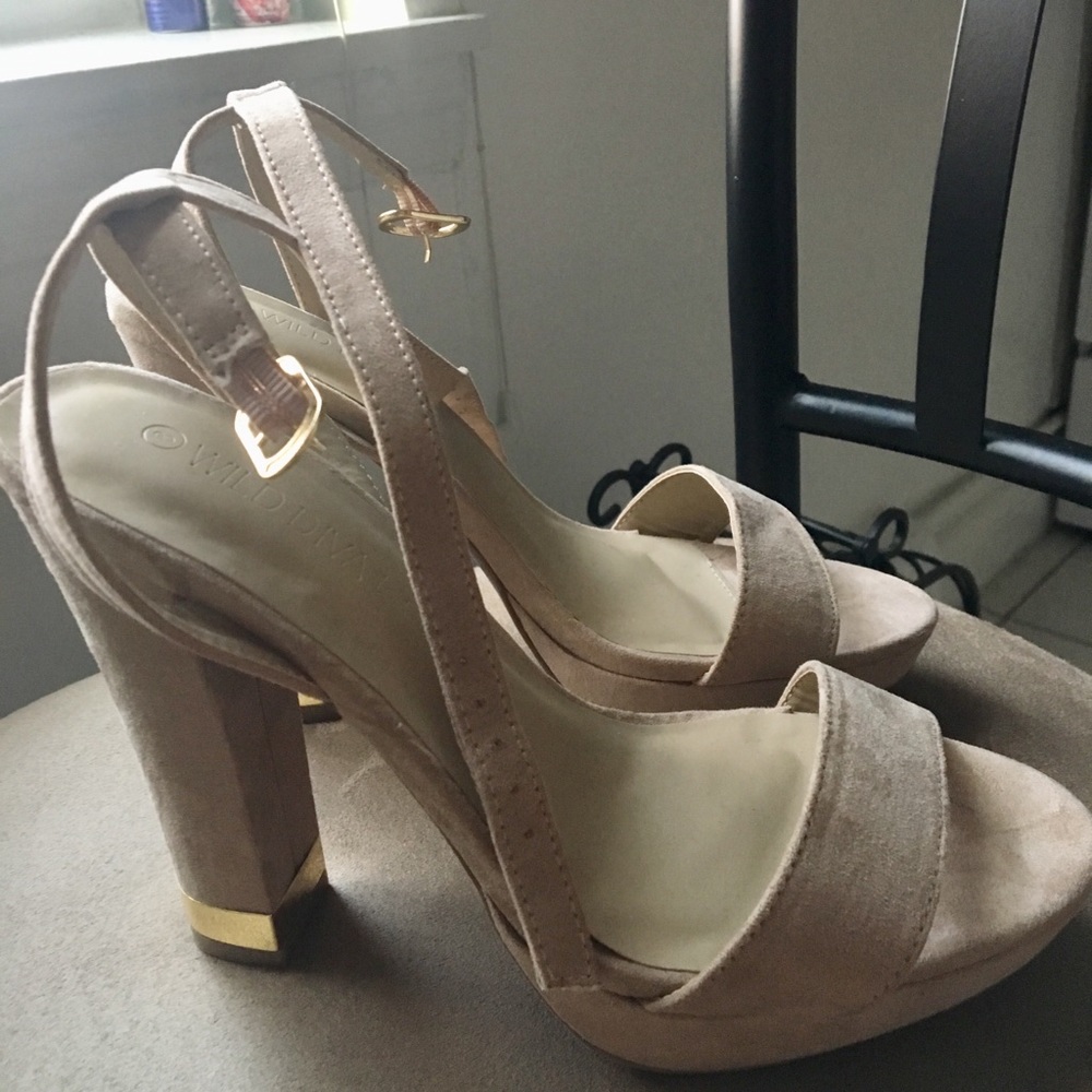 Nude Suede Ankle-Strap Heels